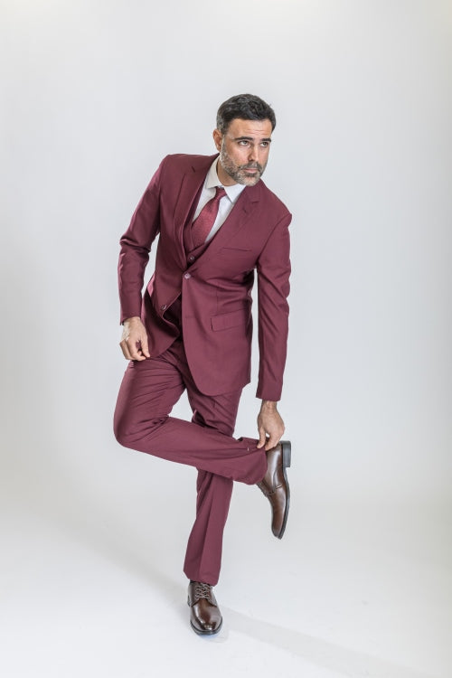 Caravelli Suit - Designer Caravelli Jacket and Pants in Color Solid Burgundy - 34 Short or Extra Small