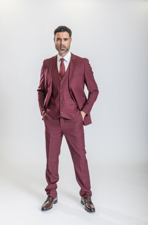 Caravelli Suit - Designer Caravelli Jacket and Pants in Color Solid Burgundy