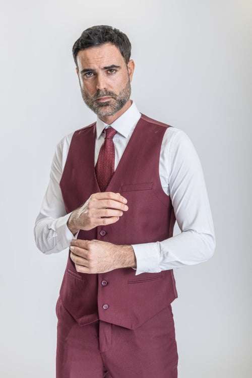 Caravelli Suit - Designer Caravelli Jacket and Pants in Color Solid Burgundy - 34 Short or Extra Small