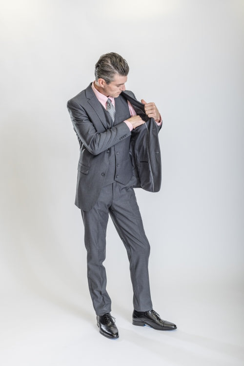 Caravelli Suit - Designer Caravelli Jacket and Pants in Color Solid Grey - 34 Short or Extra Small