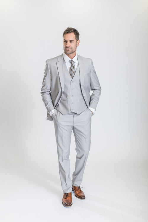 Caravelli Suit - Designer Caravelli Jacket and Pants in Color Solid Ice Grey - 34 Short or Extra Small