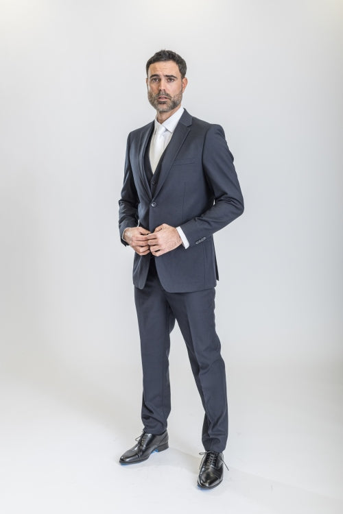 Caravelli Suit - Designer Caravelli Jacket and Pants in Color Solid Navy - 34 Short or Extra Small