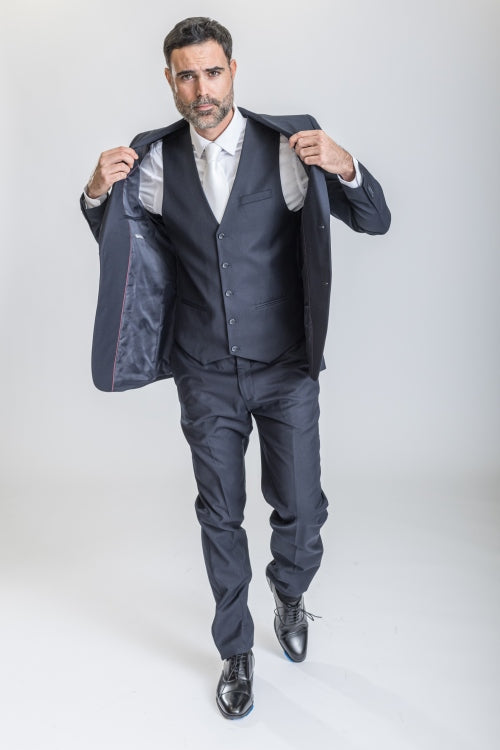 Caravelli Suit - Designer Caravelli Jacket and Pants in Color Solid Navy - 34 Short or Extra Small