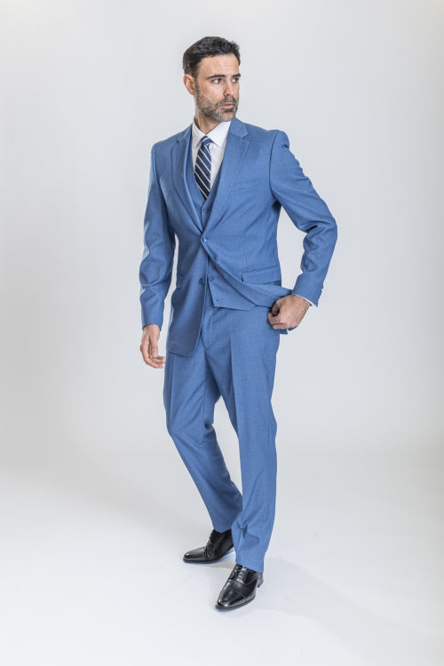 Caravelli Suit - Designer Caravelli Jacket and Pants in Color Solid Powder Blue - 34 Short or Extra Small