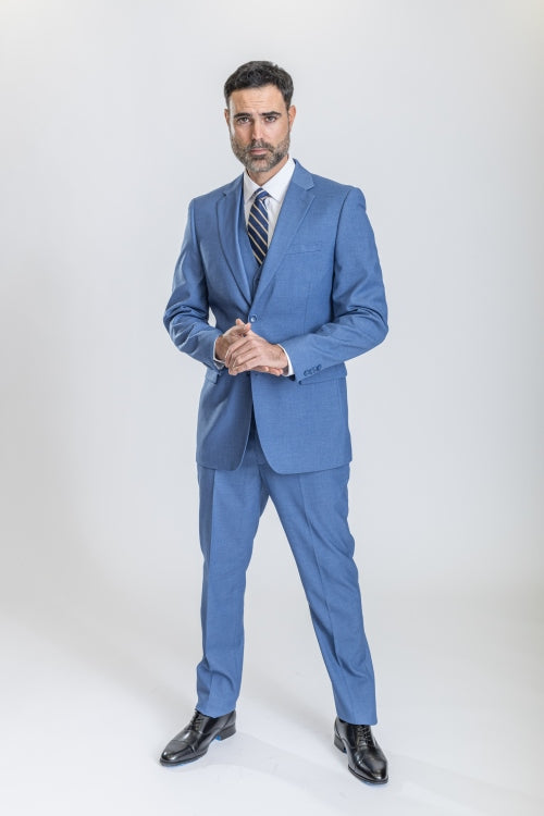 Caravelli Suit - Designer Caravelli Jacket and Pants in Color Solid Powder Blue - 34 Short or Extra Small