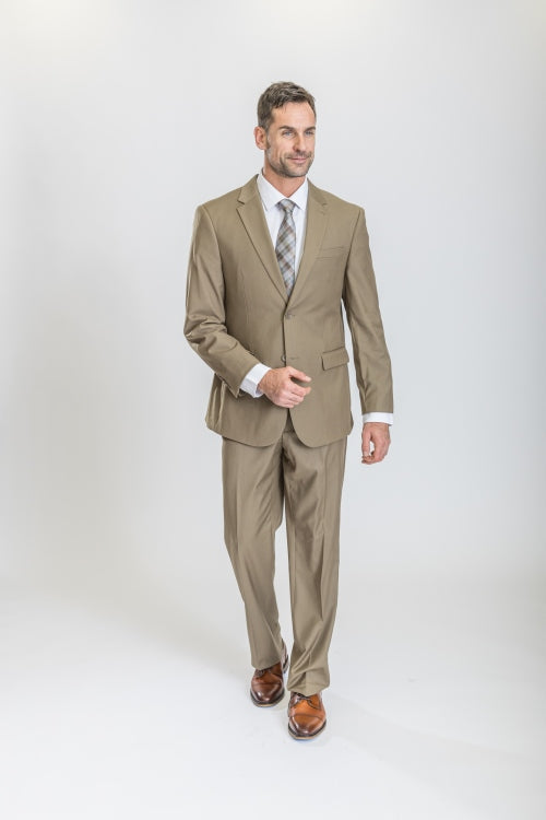 Caravelli Suit - Designer Caravelli Jacket and Pants in Color Solid Tan - 34 Short or Extra Small