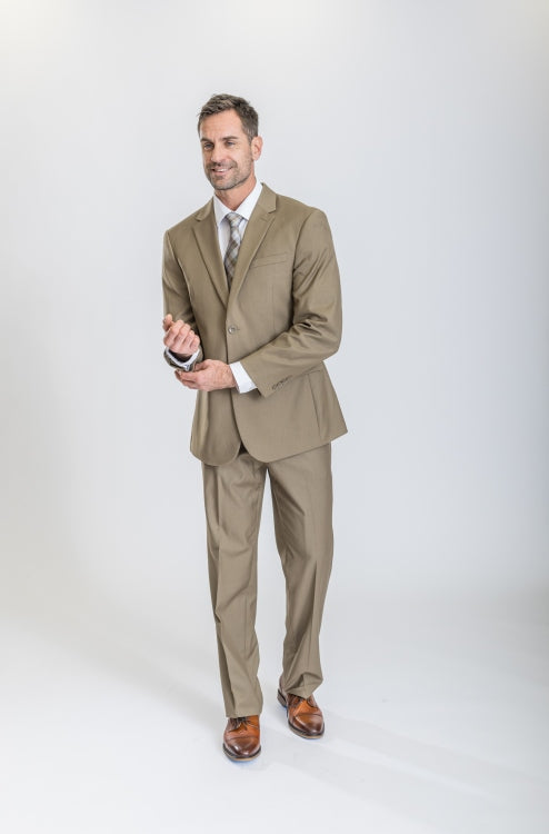Caravelli Suit - Designer Caravelli Jacket and Pants in Color Solid Tan - 34 Short or Extra Small