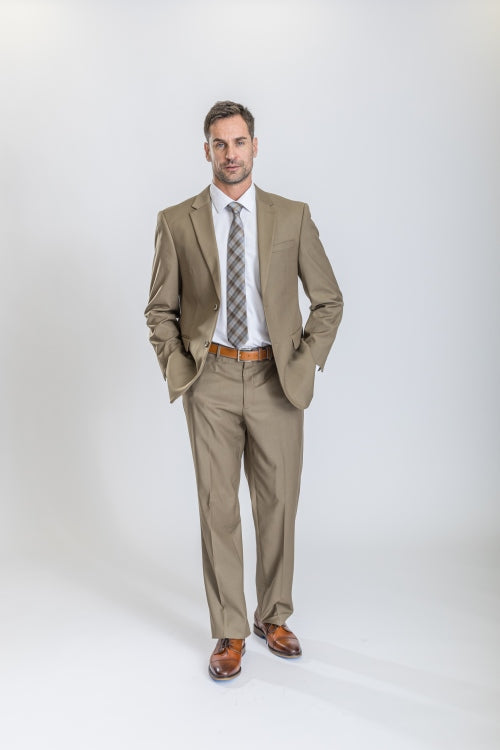 Caravelli Suit - Designer Caravelli Jacket and Pants in Color Solid Tan - 34 Short or Extra Small