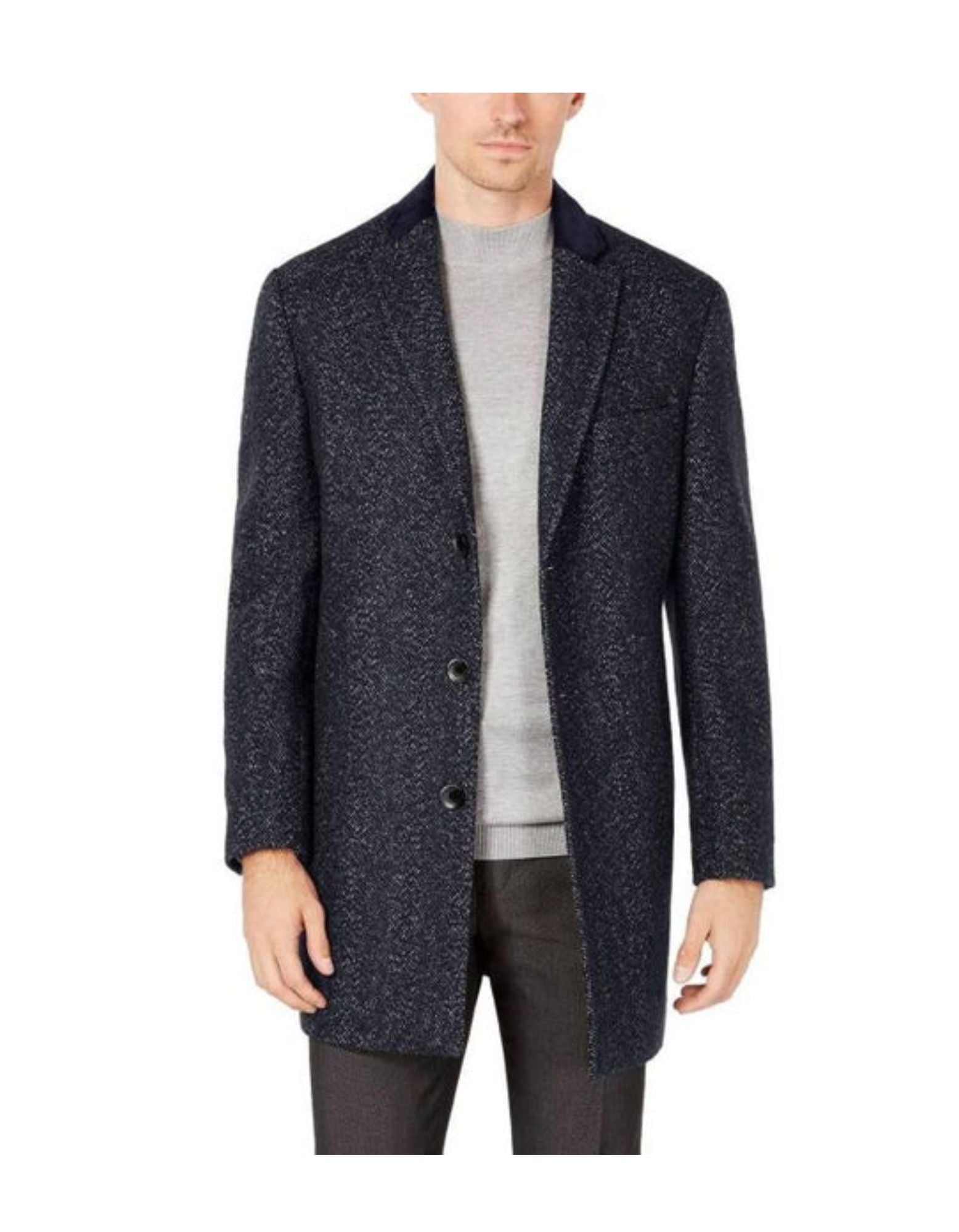 Men's Driving Coat - Men's Car coat - Navy Blue Big & Tall Slim-Fit Herringbone Wool Coat - Coat Size 38