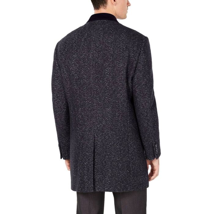 Men's Driving Coat - Men's Car coat - Navy Blue Big & Tall Slim-Fit Herringbone Wool Coat