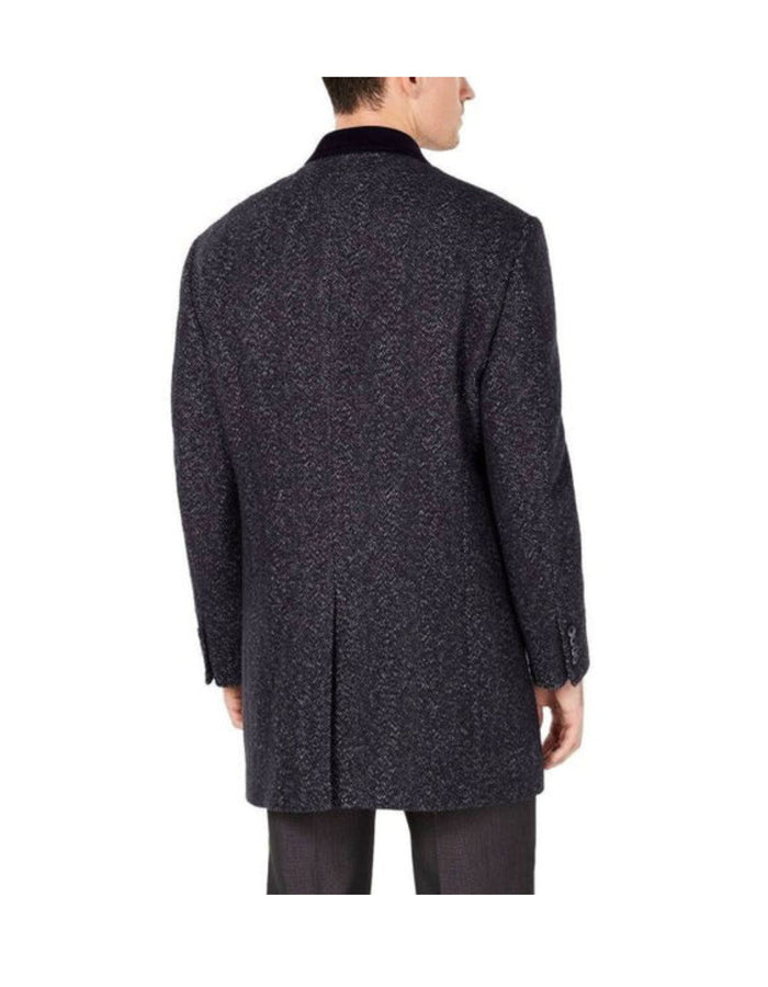 Men's Driving Coat - Men's Car coat - Navy Blue Big & Tall Slim-Fit Herringbone Wool Coat