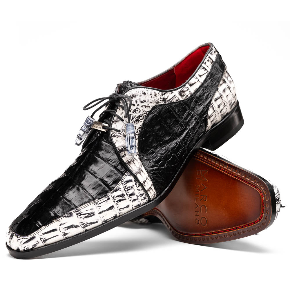 Marco Di Milano Caribe Newspaper / Black Caiman Crocodile Derby Shoes - 6