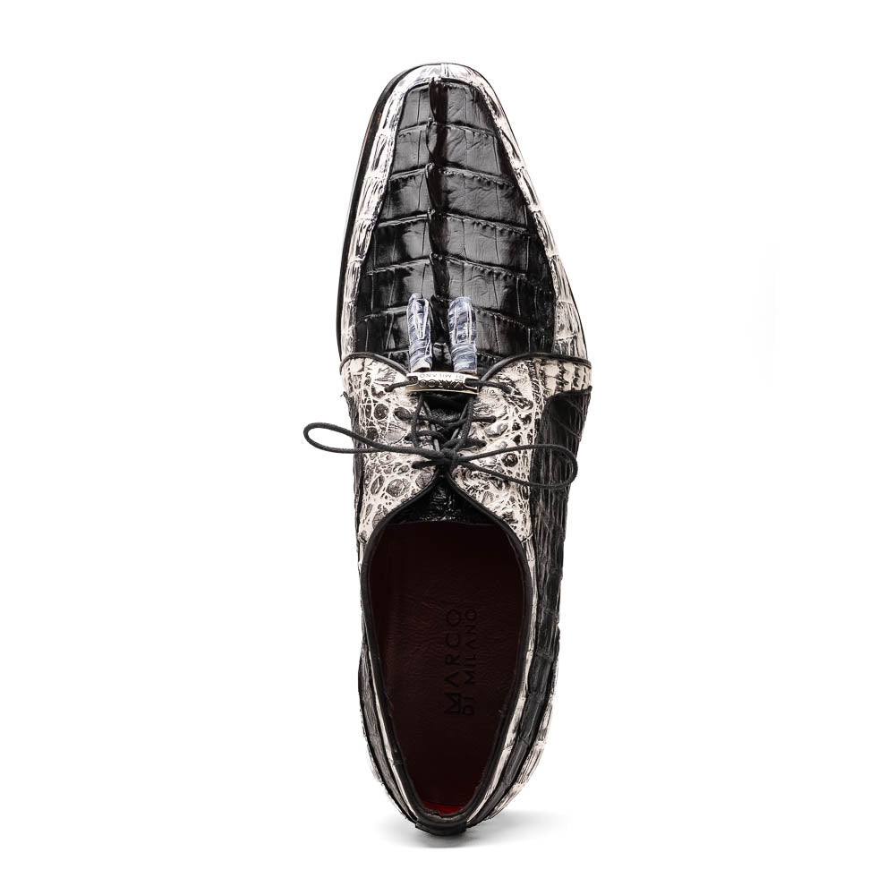 Marco Di Milano Caribe Newspaper / Black Caiman Crocodile Derby Shoes - 6