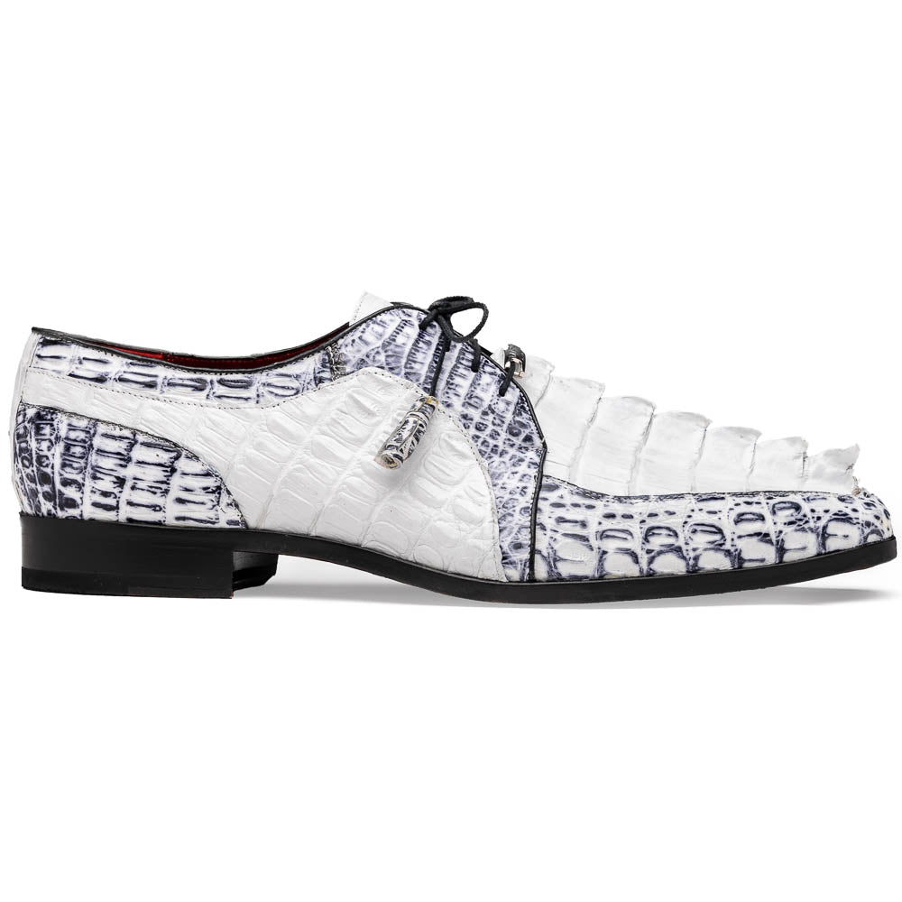Marco Di Milano Caribe Newspaper/White Caiman Crocodile Derby Shoes - 8
