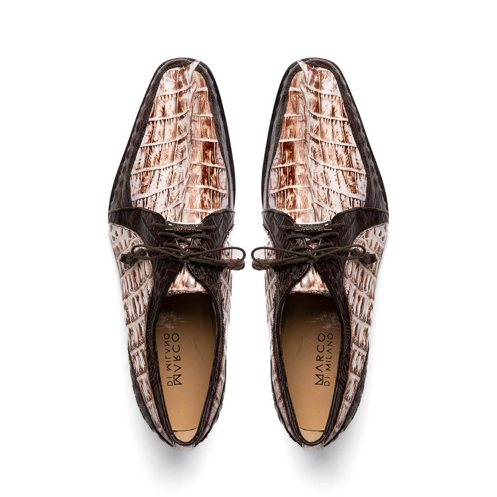 Marco Di Milano Caribe Rustic White / Brown Caiman Crocodile Derby Shoes - 8