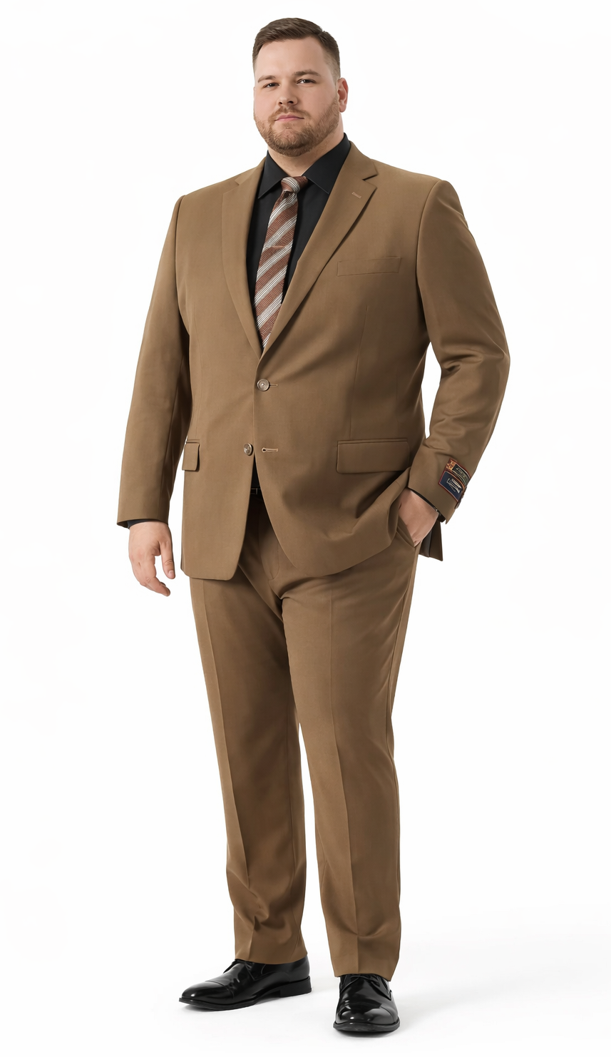 Carlo Lusso Brown Two-button Poly Blend Suit - 34 Short or Extra Small