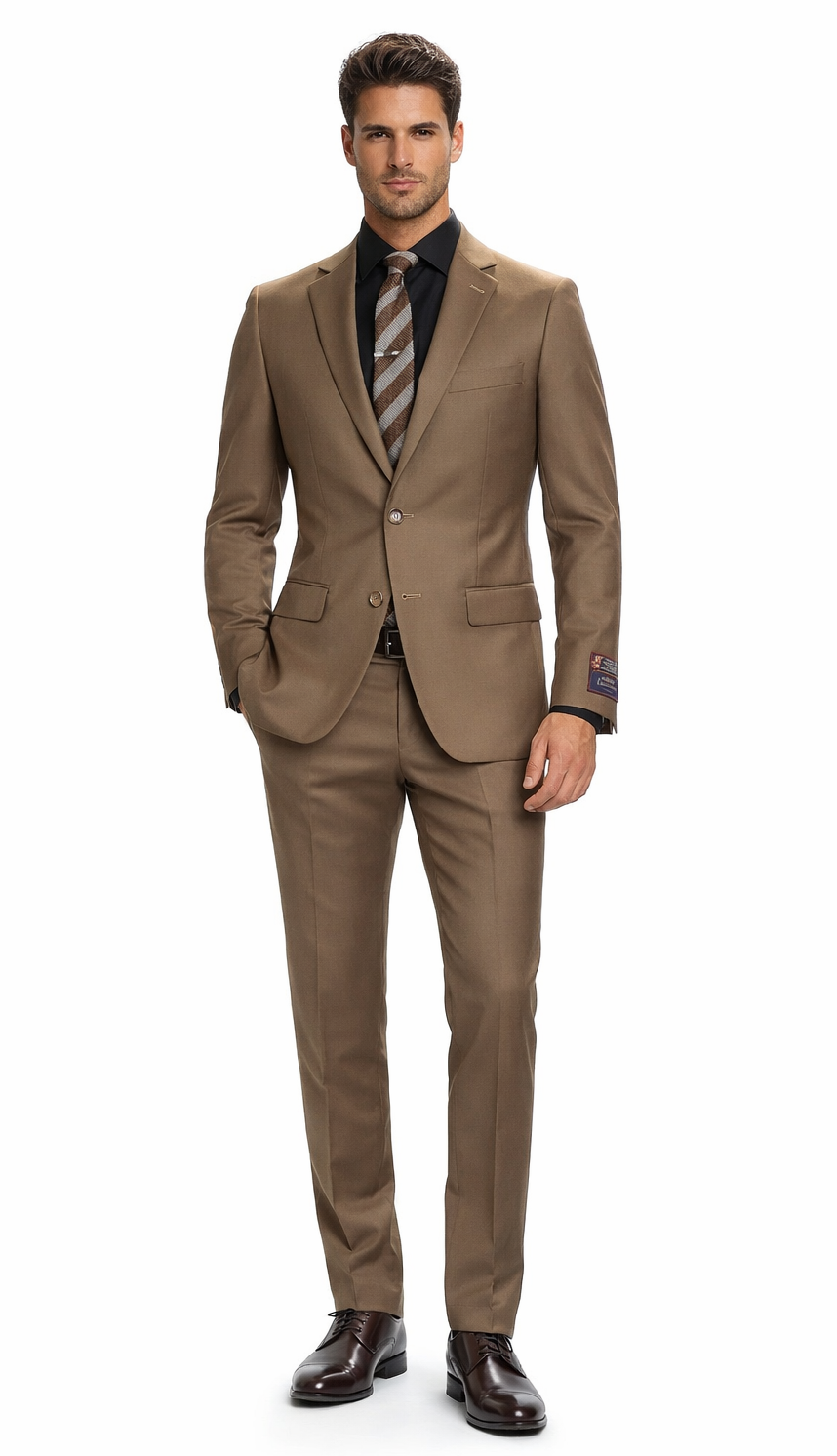 Carlo Lusso Brown Two-button Poly Blend Suit - 34 Short or Extra Small