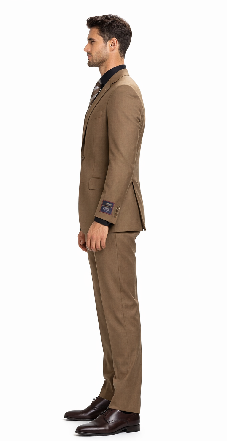 Carlo Lusso Brown Two-button Poly Blend Suit - 34 Short or Extra Small