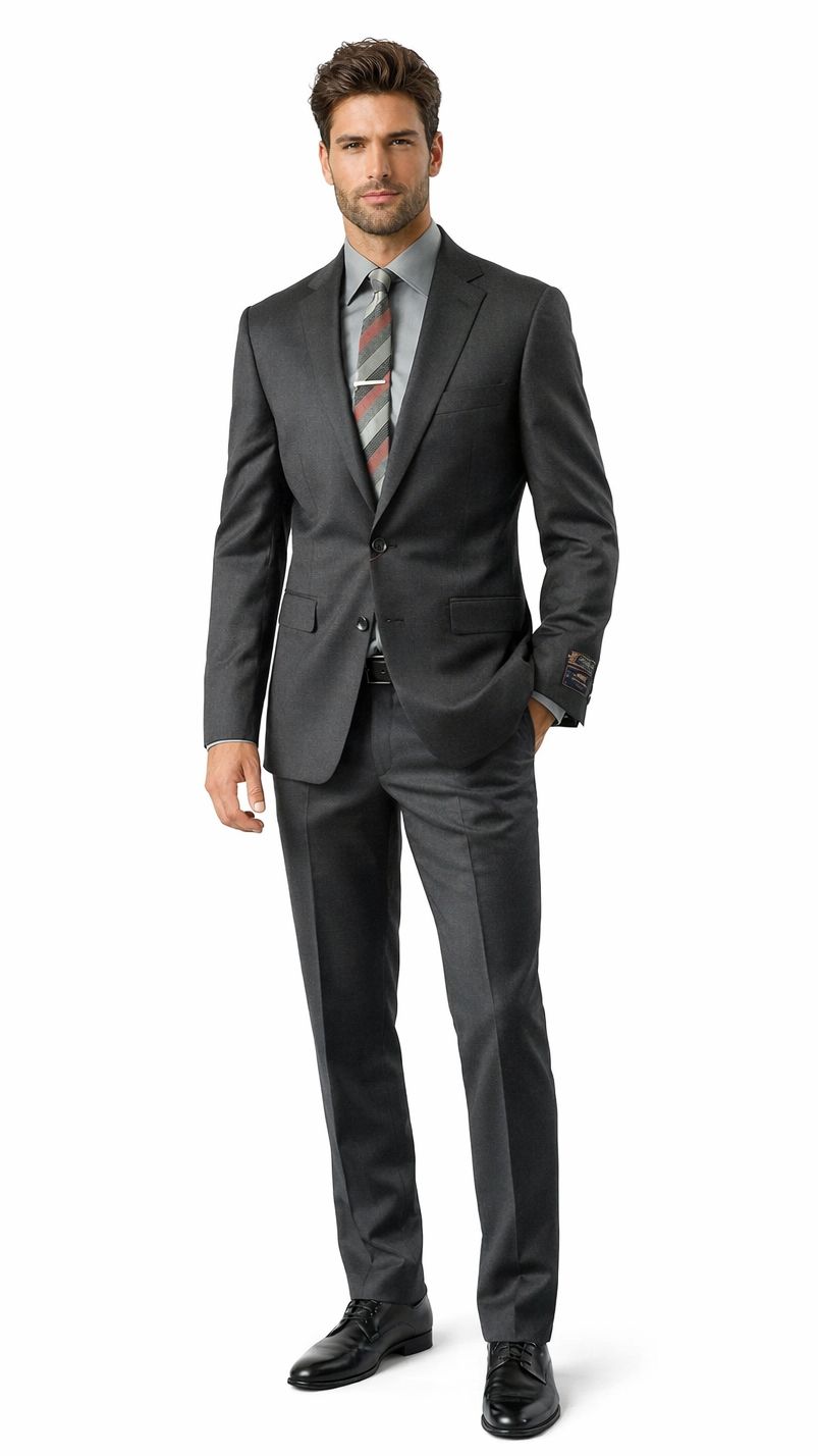 Carlo Lusso Charcoal Two-button Slim Fit Poly Blend Suit - 34 Short or Extra Small