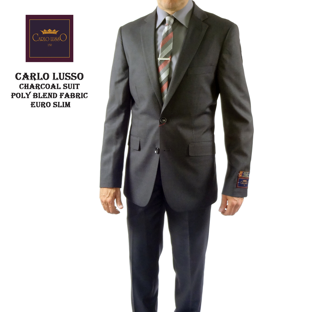 Carlo Lusso Charcoal Two-button Slim Fit Poly Blend Suit - 34 Short or Extra Small
