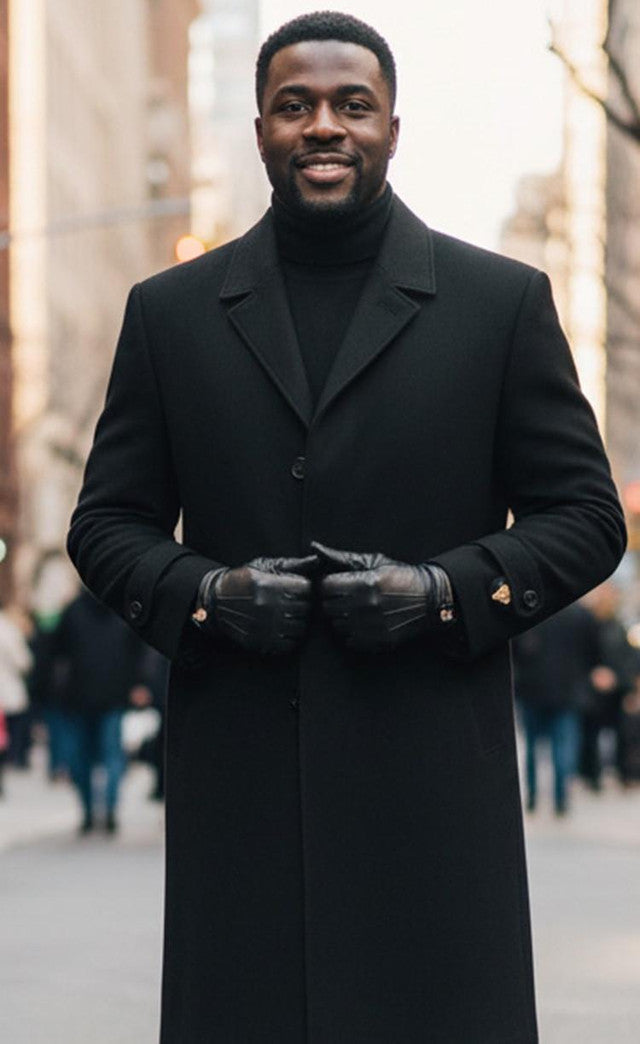 Men's Black Single Breasted Full Length Top Coat Seattle - Coat Size 38