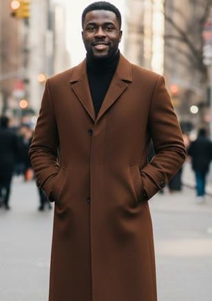 Men's Black Single Breasted Full Length Top Coat Seattle Men's Cognac Single Breasted Full Length Top Coat Seattle - Coat Size 38