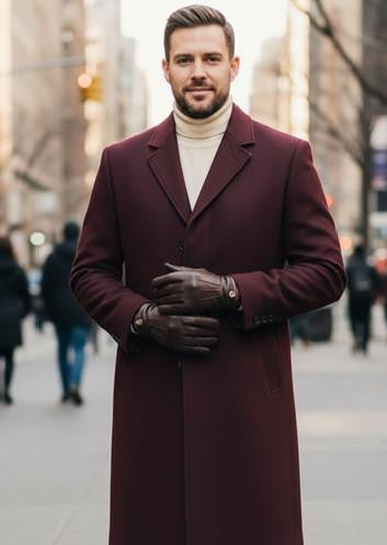 Men's Burgundy Single Breasted Full Length Top Coat Seattle - Coat Size 38