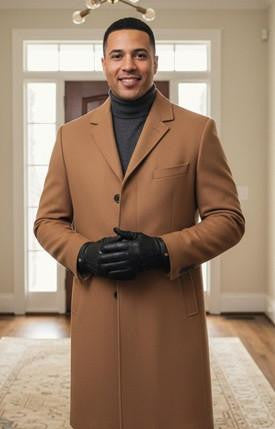 Men's Light Brown Single Breasted Full Length Top Coat Seattle - Coat Size 38