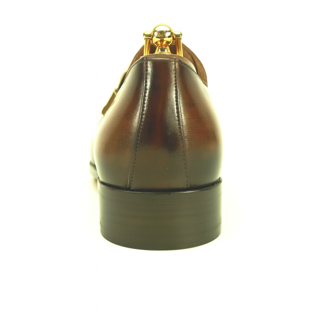 Mens Carrucci Classic Leather Fade Single D-Buckle Monk Strap Dress Shoe in Chestnut - 7