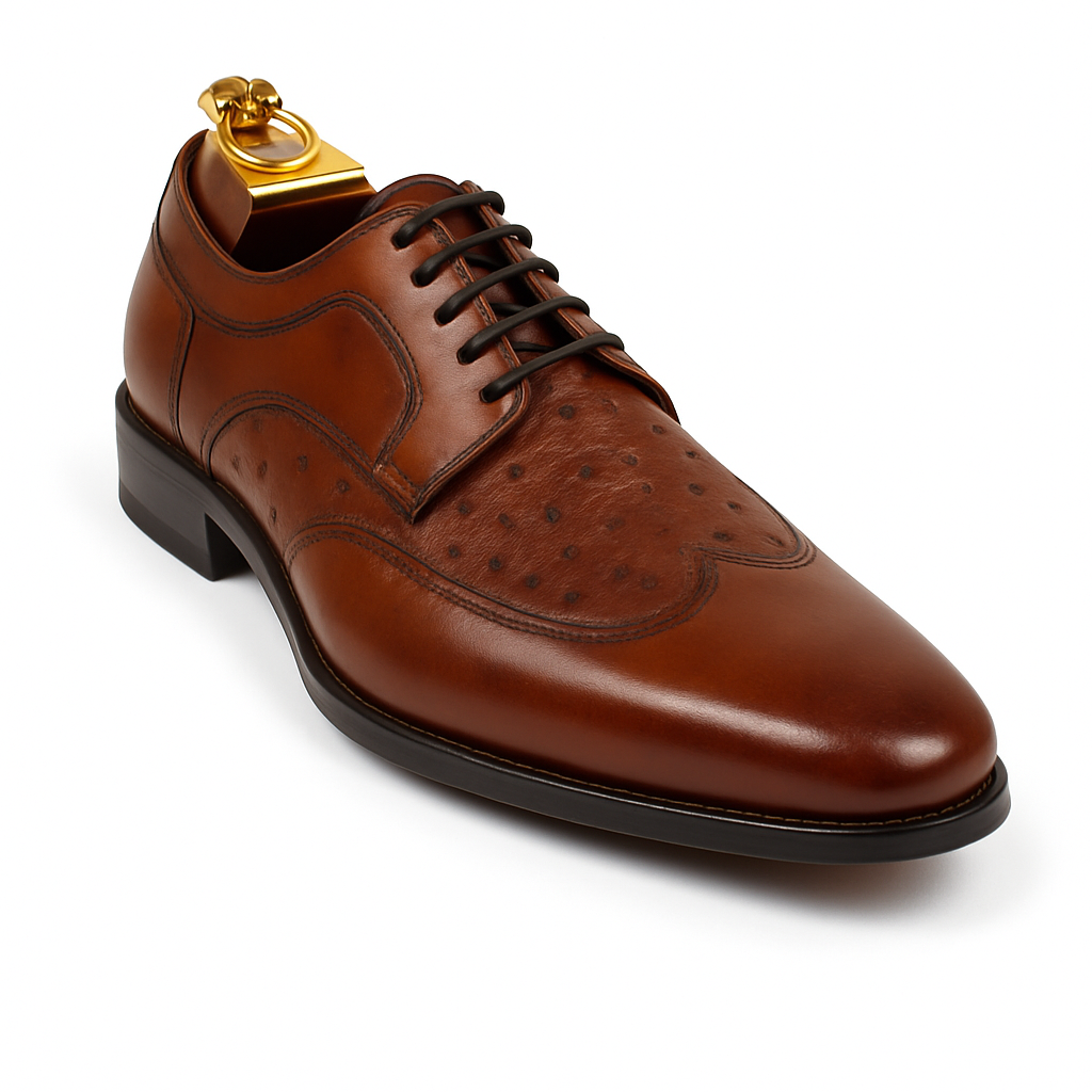 Mens Carrucci Ostrich Embossed Leather Wingtip Dress Shoe in Oxblood - 8