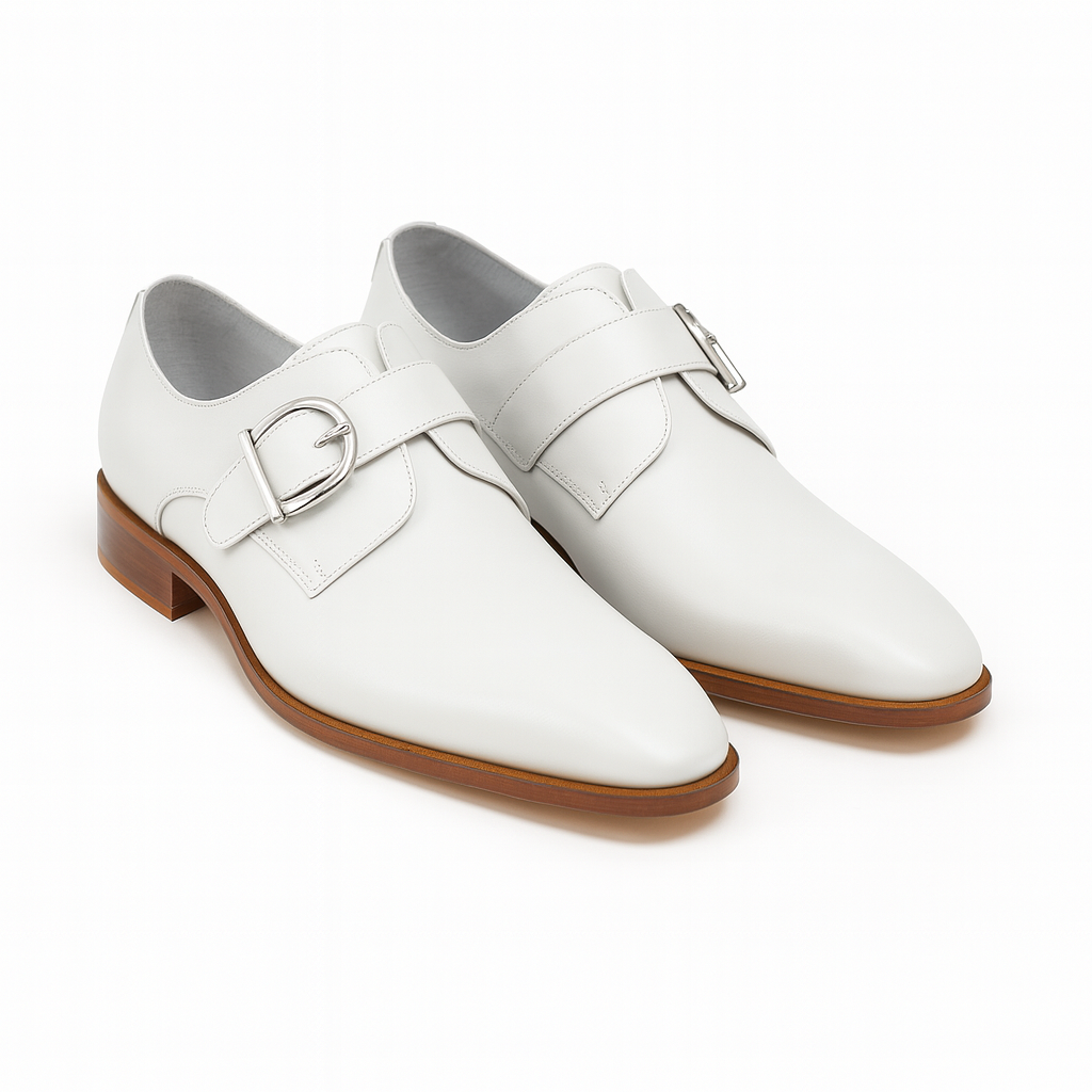 Mens Carrucci Classic Leather Fade Single D-Buckle Monk Strap Dress Shoe in Chestnut - 7