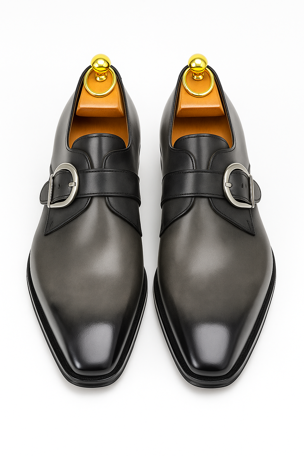 Mens Carrucci Classic Leather Fade Single D-Buckle Monk Strap Dress Shoe in Chestnut - 7