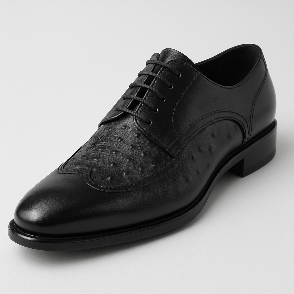 Mens Carrucci Ostrich Embossed Leather Wingtip Dress Shoe in Oxblood - 8