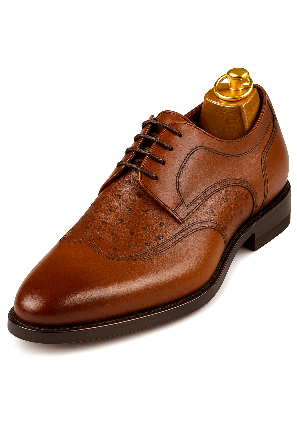 Mens Carrucci Ostrich Embossed Leather Wingtip Dress Shoe in Oxblood - 8