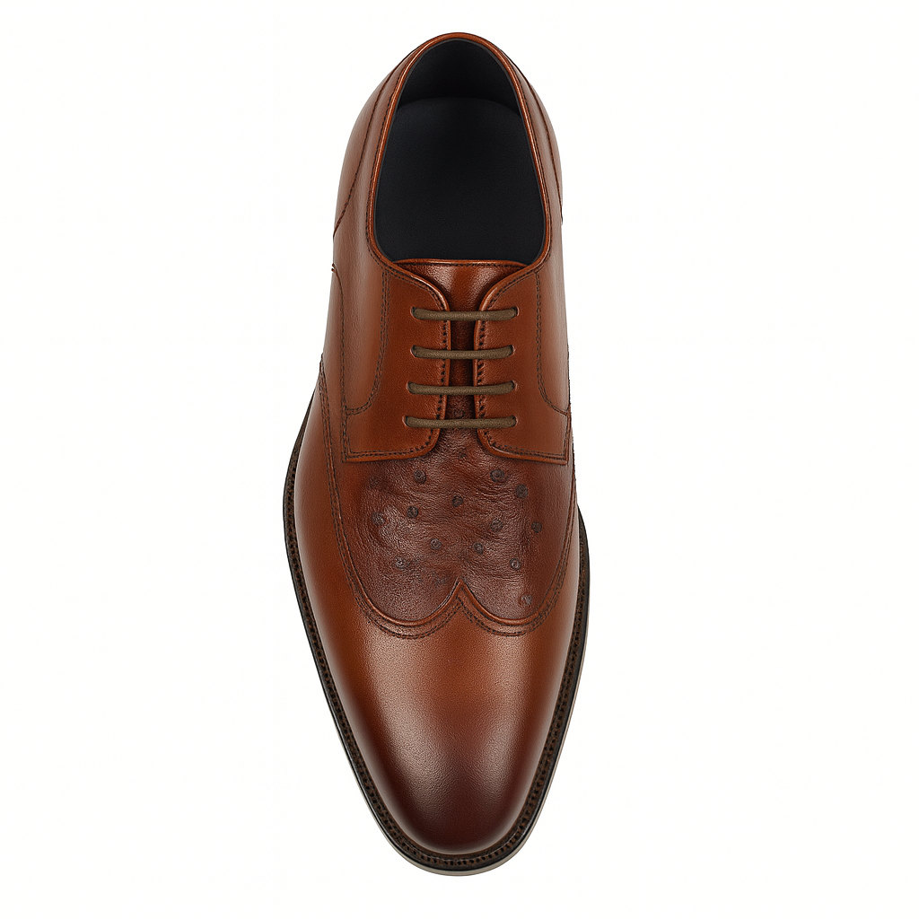 Mens Carrucci Ostrich Embossed Leather Wingtip Dress Shoe in Oxblood - 8