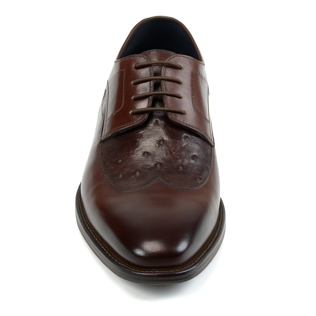 Mens Carrucci Ostrich Embossed Leather Wingtip Dress Shoe in Oxblood - 8