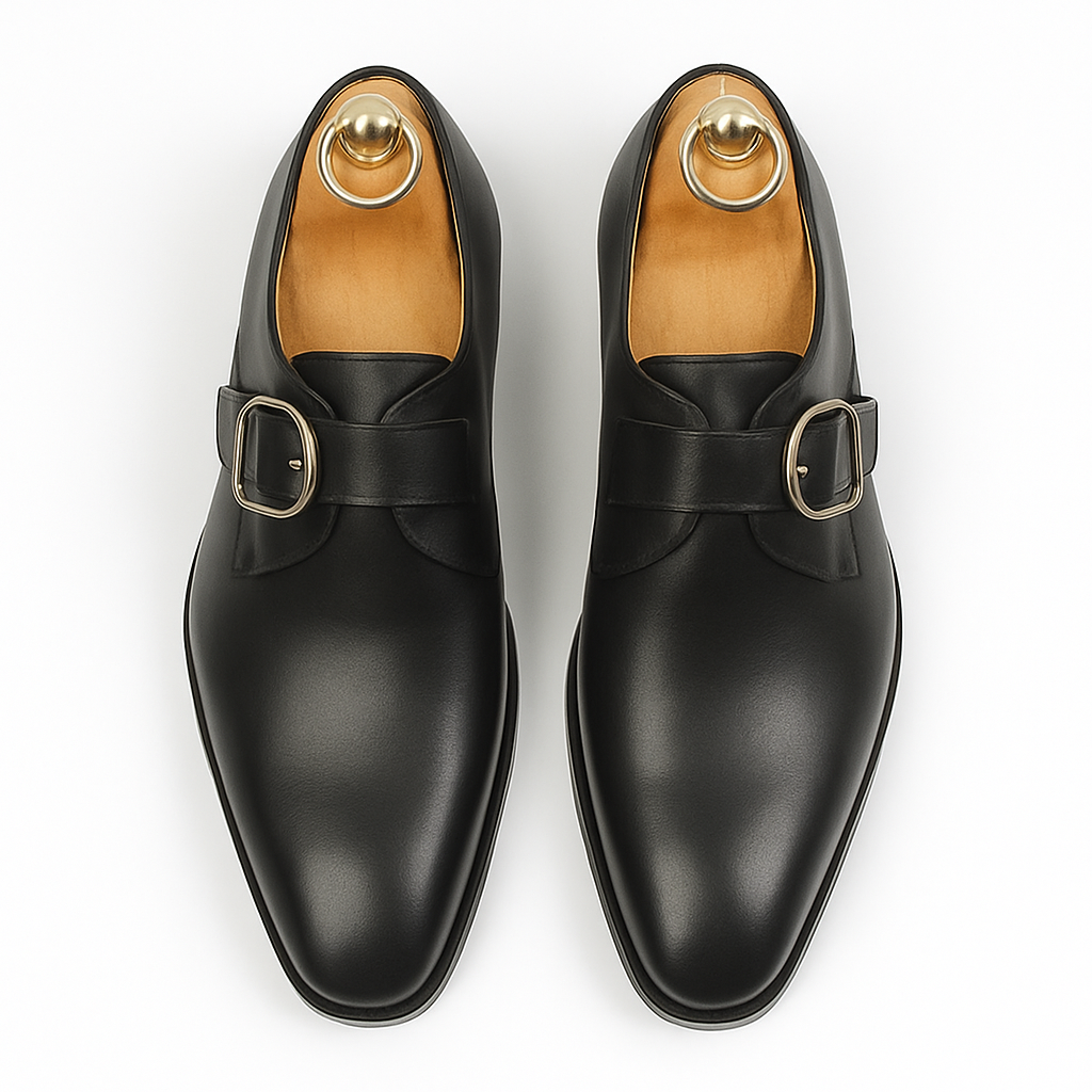 Mens Carrucci Classic Leather Fade Single D-Buckle Monk Strap Dress Shoe in Chestnut - 7