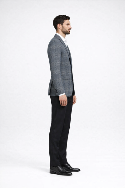 Cashmere and Charcoal Grey and Blue Blazer - Plaid Sport Coat - Windowpane Pattern