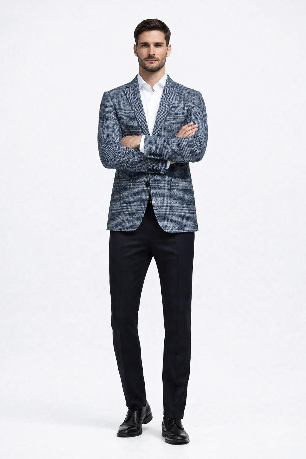 Cashmere and Charcoal Grey and Blue Blazer - Plaid Sport Coat - Windowpane Pattern