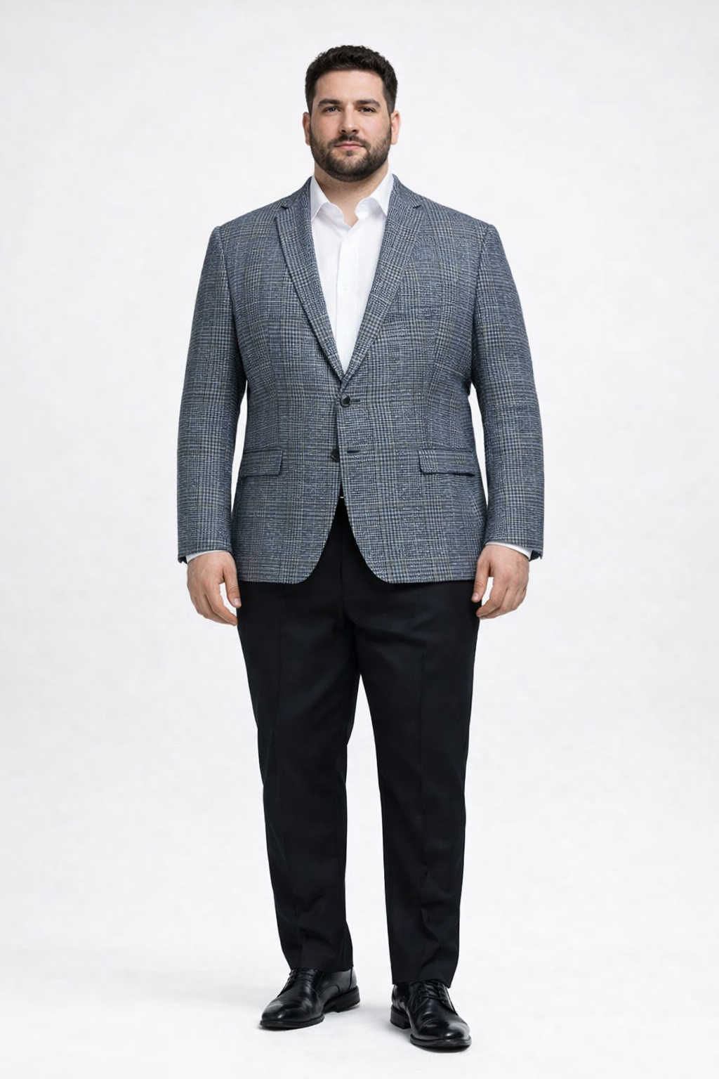 Cashmere and Charcoal Grey and Blue Blazer - Plaid Sport Coat - Windowpane Pattern