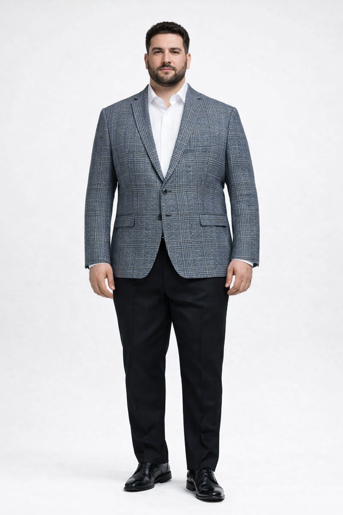 Cashmere and Charcoal Grey and Blue Blazer - Plaid Sport Coat - Windowpane Pattern