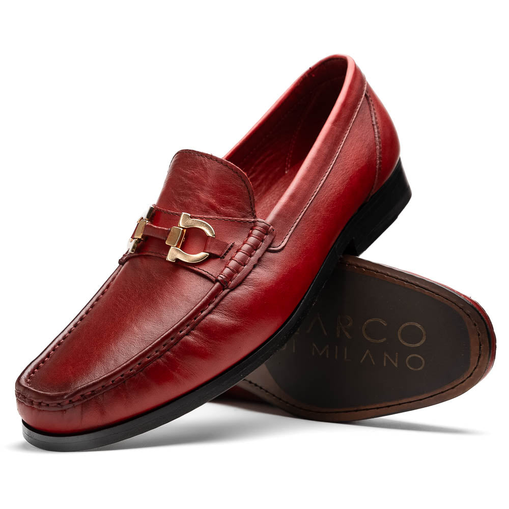 Marco Di Milano Cassarano Red Men's Calfskin Leather Loafers - 10