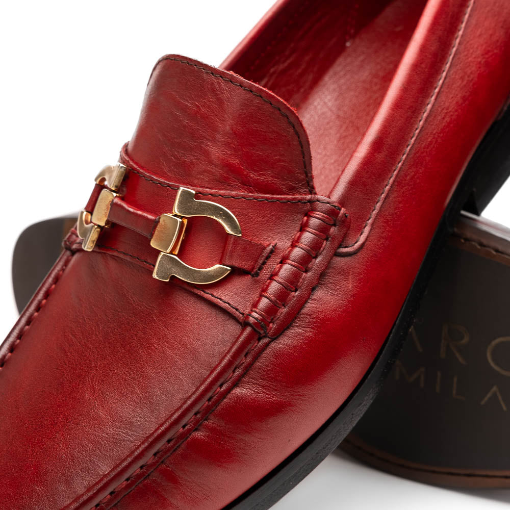 Marco Di Milano Cassarano Red Men's Calfskin Leather Loafers - 10