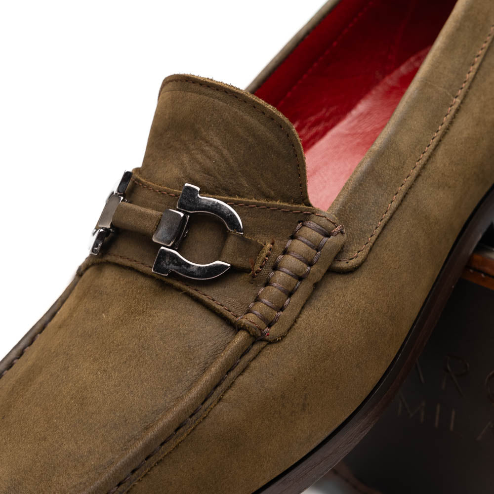 Marco Di Milano Cassarano Crazy Olive Men's Calfskin Leather Loafers - 10