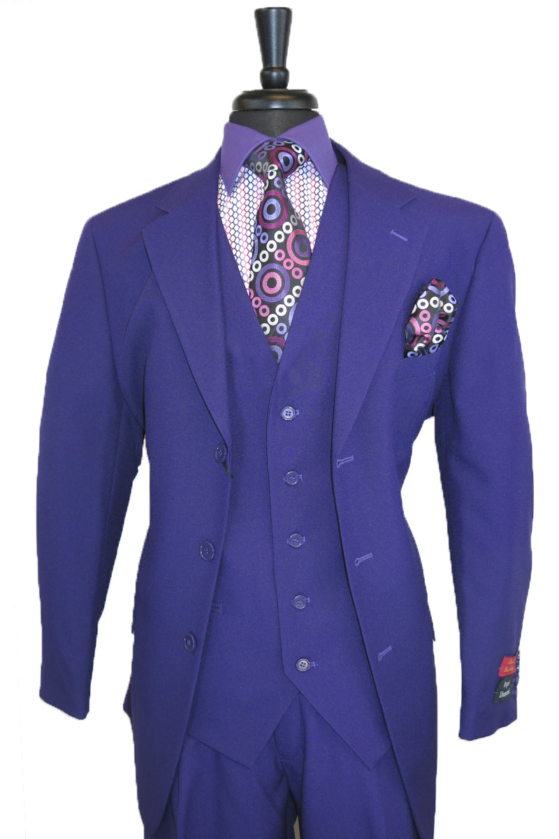 "Classic Fit Men's 3-Button Vested Suit in Purple" - 38 Long