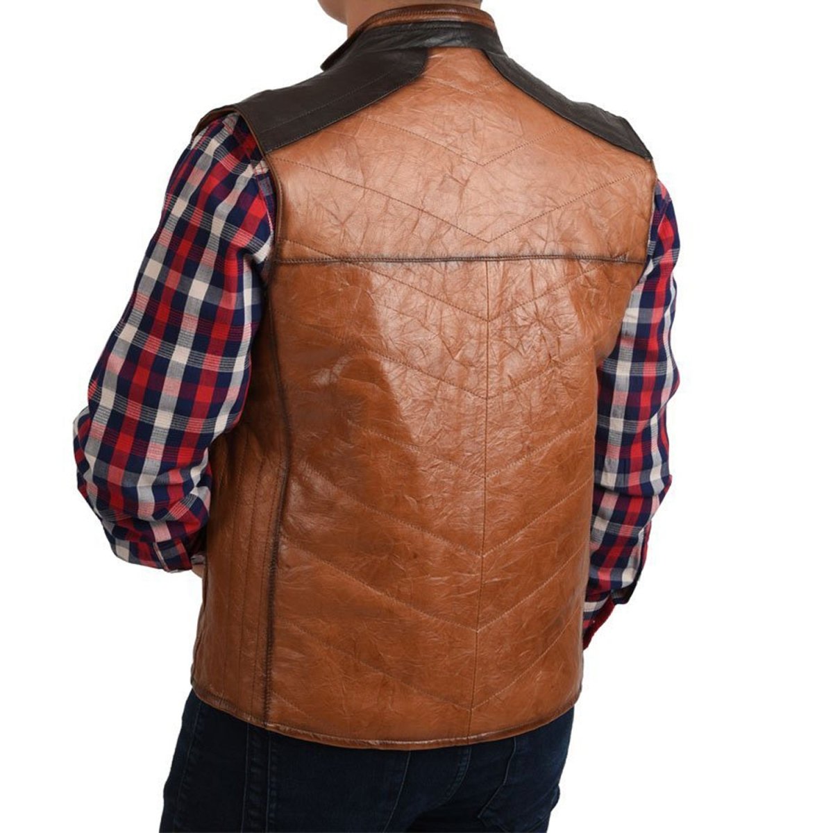 Men’s Honey Cowhide & Sheepskin Leather Cowboy Vest - S