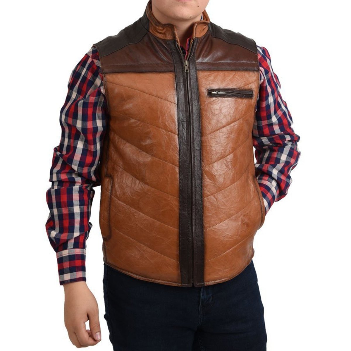 Men’s Honey Cowhide & Sheepskin Leather Cowboy Vest - S