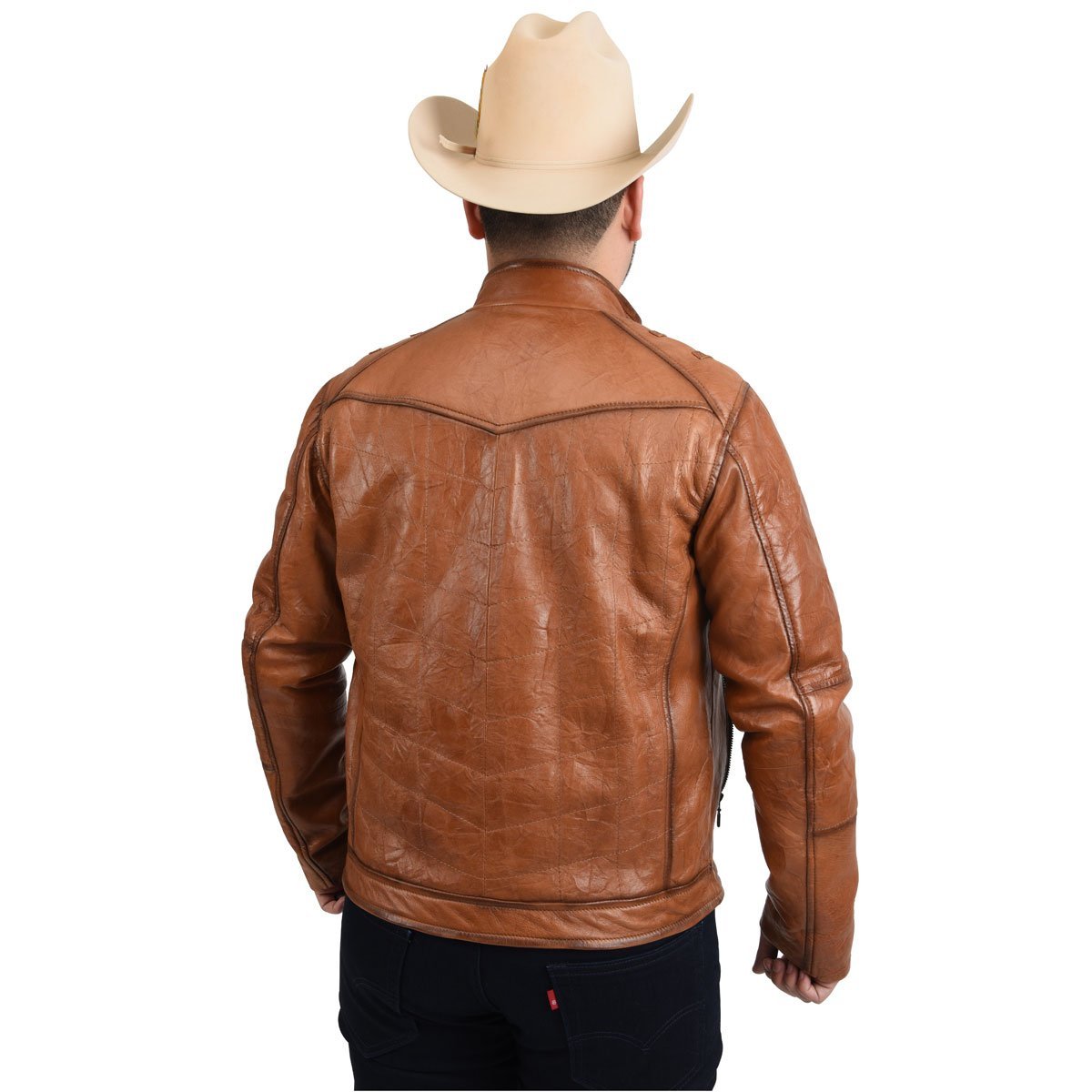 Men’s Honey Fine Leather Cowboy Denim Jacket - S