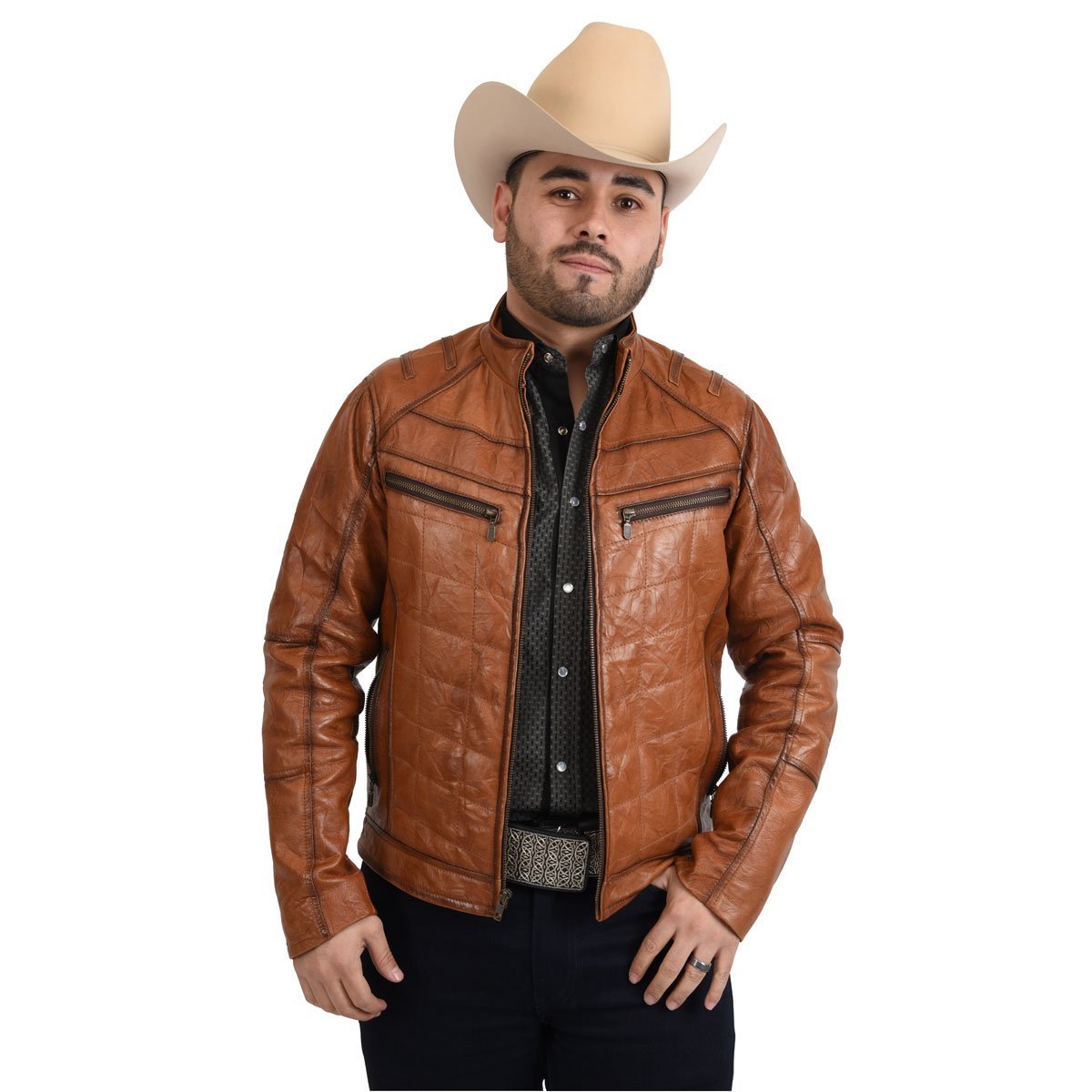 Men’s Honey Fine Leather Cowboy Denim Jacket - S