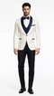 Men’s White Metallic Flake 3-Piece Tuxedo – Navy Accents, Tailored Fit